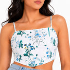 Women's Green Botanical Print Strappy Crop Top-4