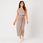Women's Peach Sleeveless Crop Top and Draped Wide-Leg Co-Ord Set-3