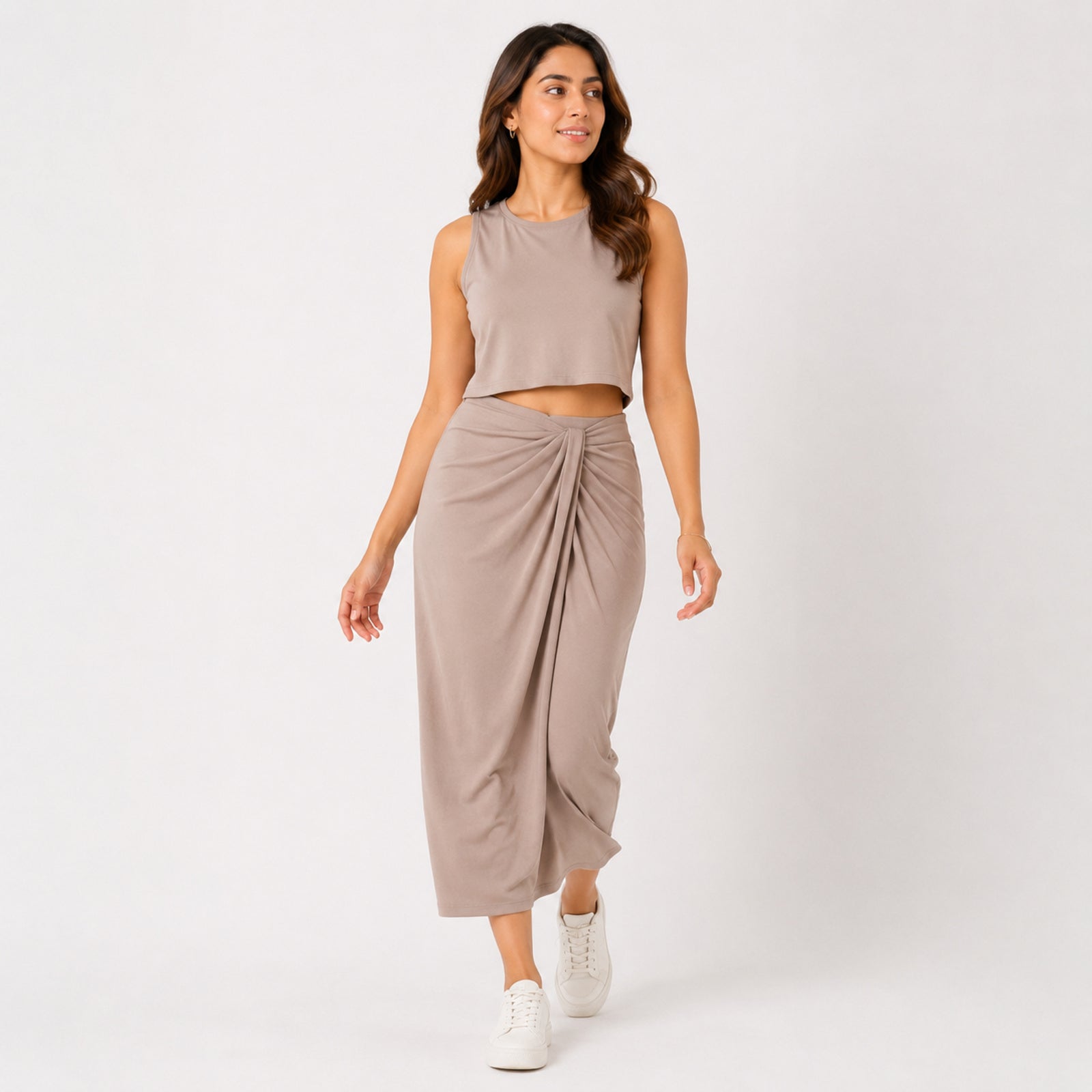 Women's Peach Sleeveless Crop Top and Draped Wide-Leg Co-Ord Set-3