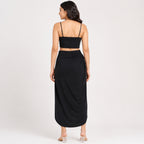 Women's Black Ruched Wrap Midi Skirt Co-Ord Set-4