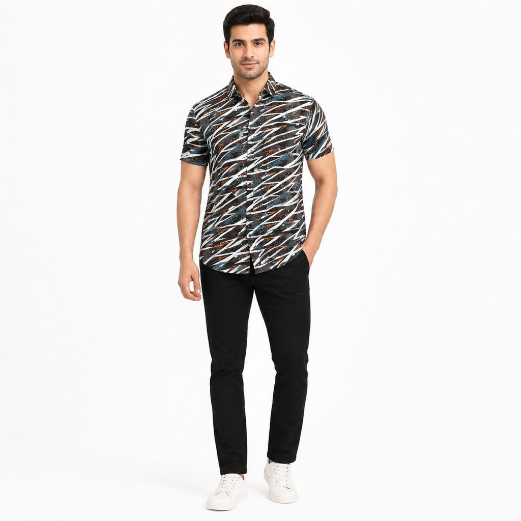 Men's Orange Abstract Printed Half Sleeve Casual Shirt-1