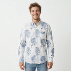 Men's White & Blue Abstract Floral Printed Casual Shirt-3