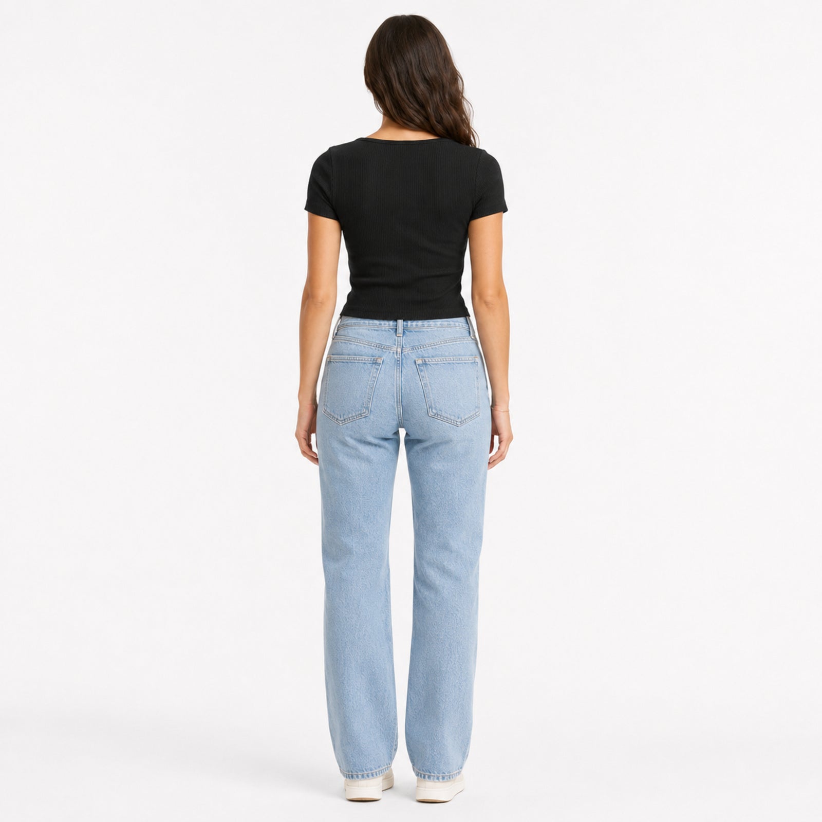 Women's Black Square Neck Ribbed Short Sleeve Top | Sleek Everyday Fitted Tee-5