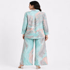 Women's Marble Print Co-Ord Set | Stylish Shirt & Wide Leg Pant Co-Ord Set for Women – Green-4