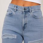 Women's Light Wash Distressed Straight Fit Jeans-2