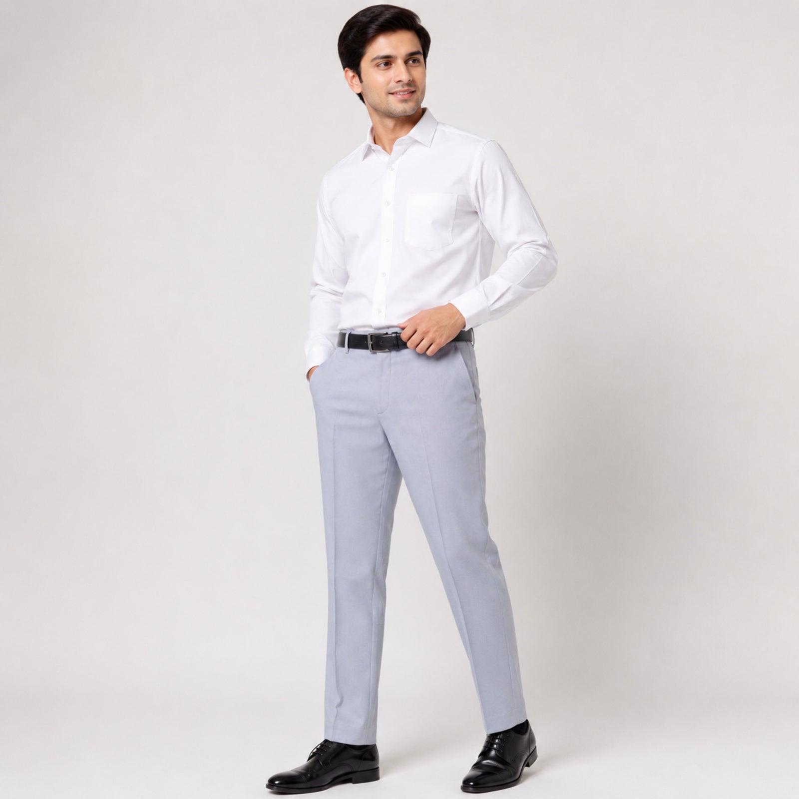 Men's Ice Blue Slim Fit Formal Trousers-4