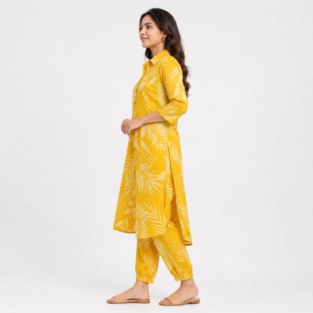 Women's Yellow Printed Kurta Pant Co-Ord Set-3