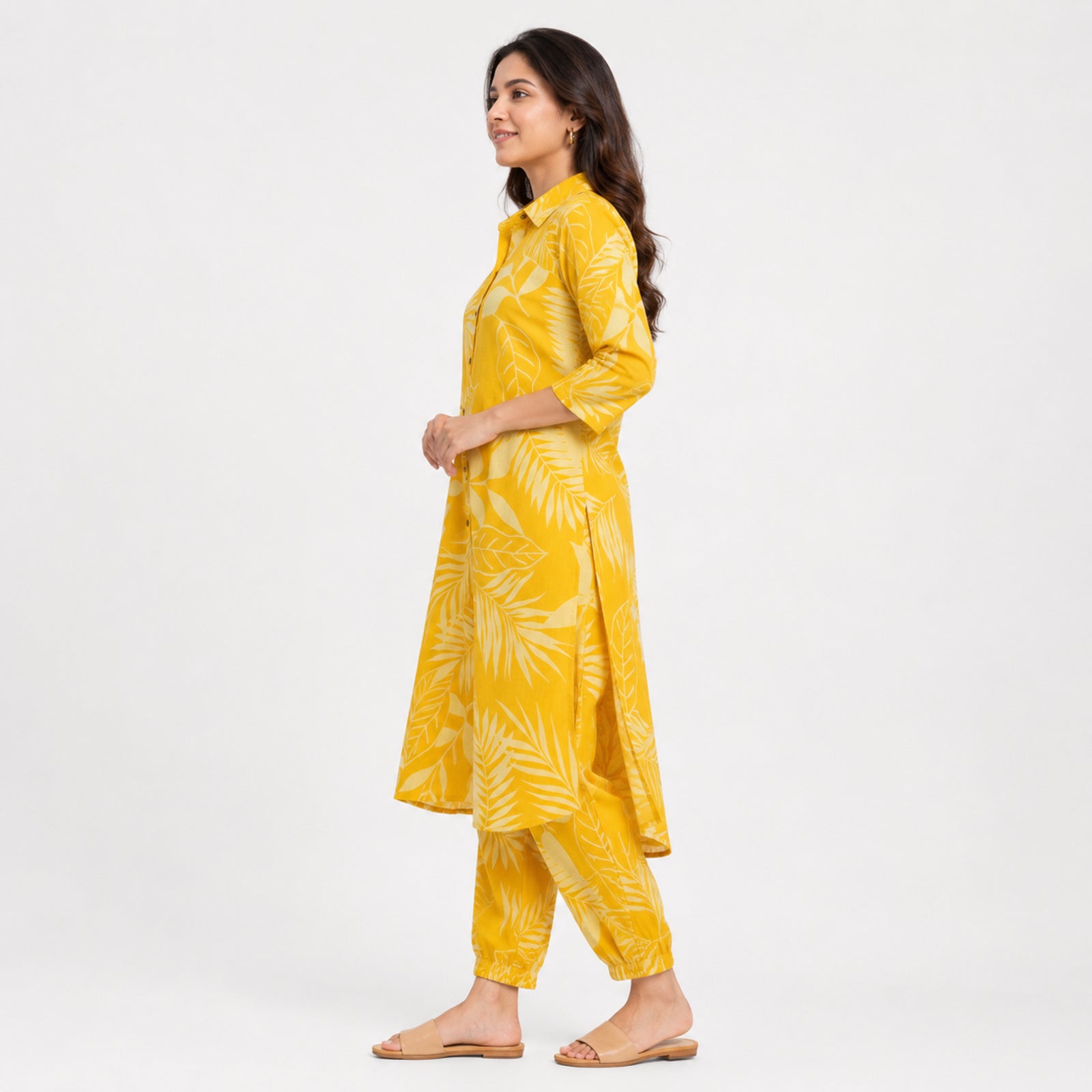 Women's Yellow Printed Kurta Pant Co-Ord Set-3