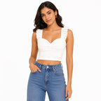 Women's Celestial Alabaster White Ribbed Bustier Top with Layered Frill Straps-4