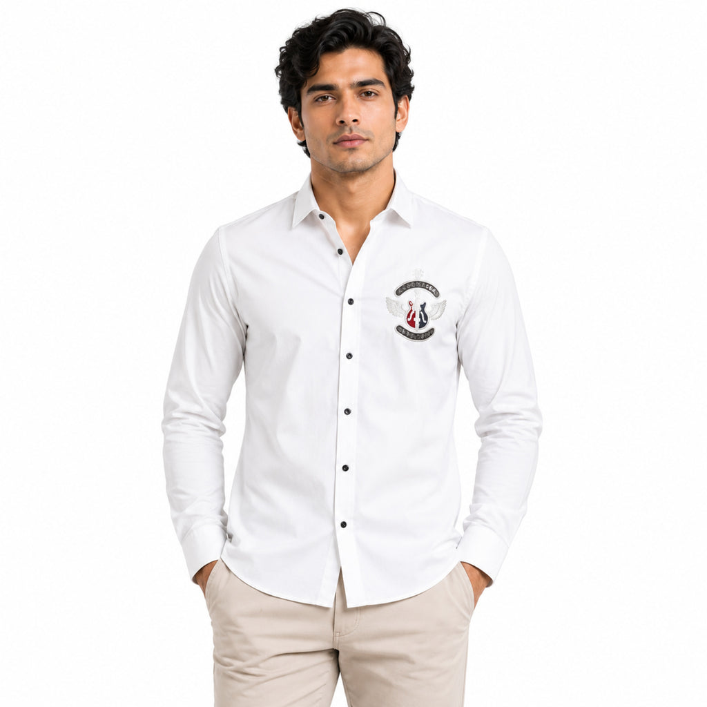 Men's Alpine Guitar Crest Premium White Formal Shirt-1