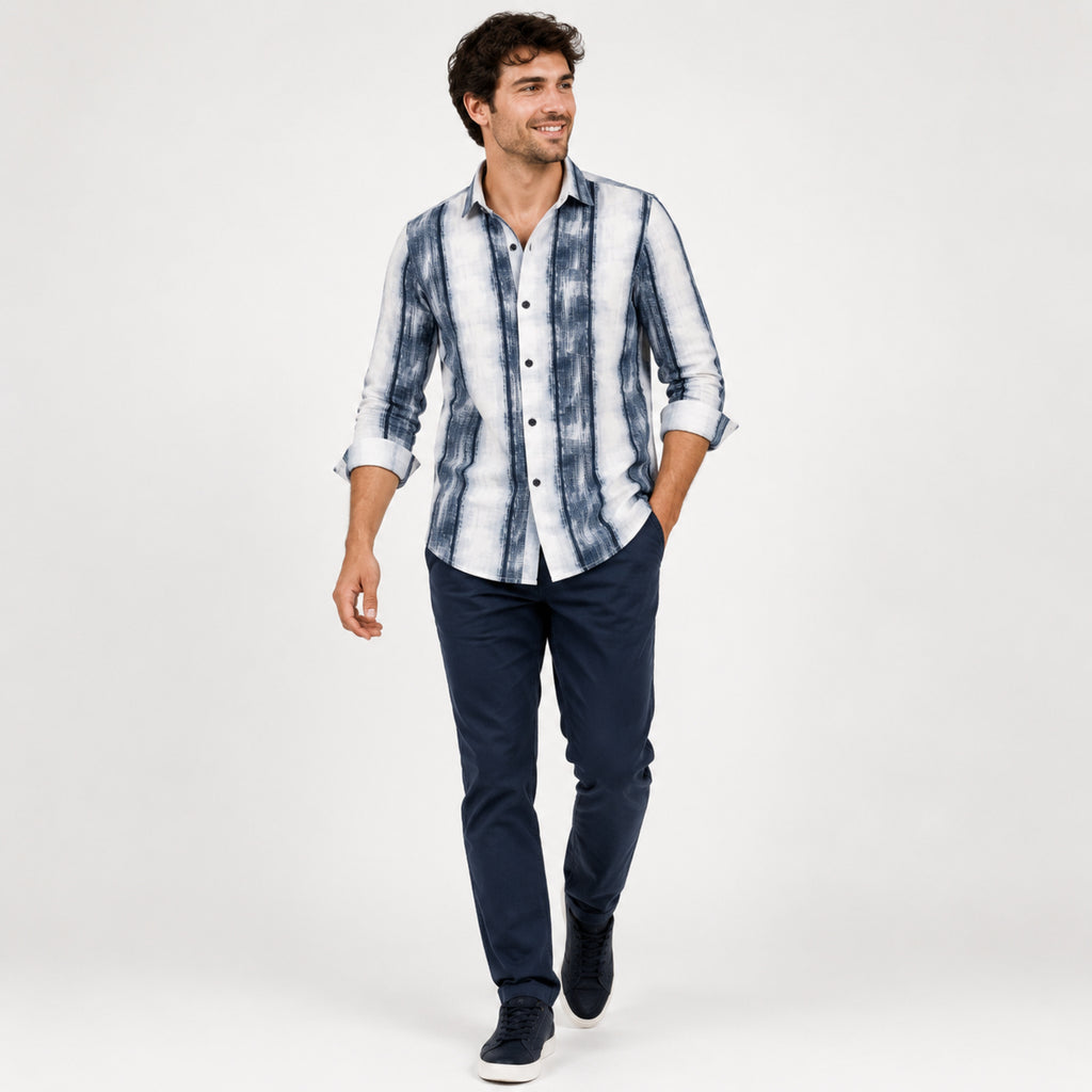 Men's Blue & White Striped Casual Shirt-1