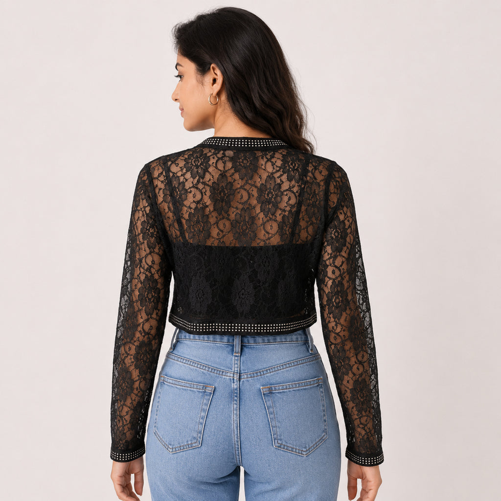 Women's Black Lace Shrug-4