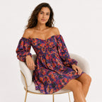 Women's Purple Floral Off-Shoulder Mini Dress with Balloon Sleeves-2