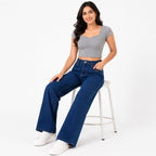 Women's Dark Blue Wide Leg High-Rise Jeans | Casual Everyday Denim Pants-2