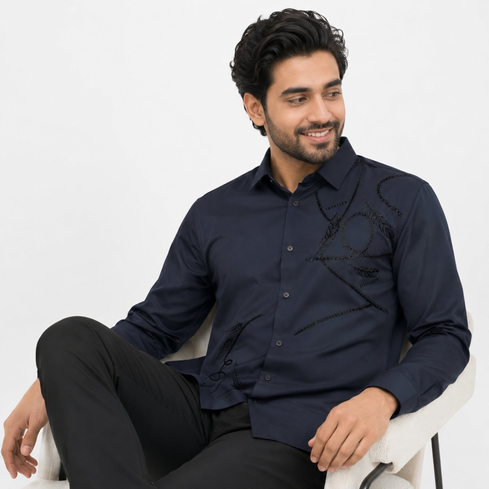 Men's Black Premium Abstract Printed Slim Fit Formal Shirt-2