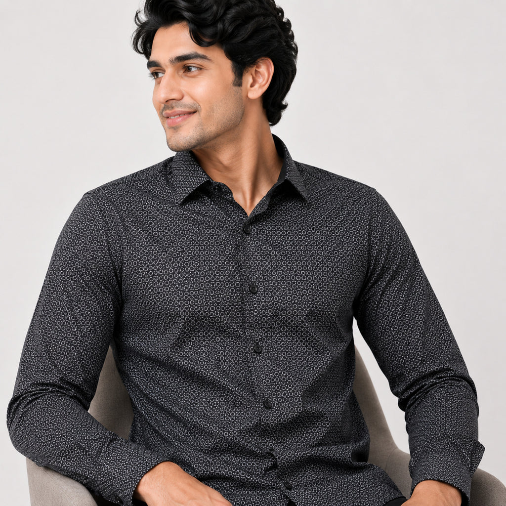 Men's Midnight Black Micro Print Premium Formal Shirt-2