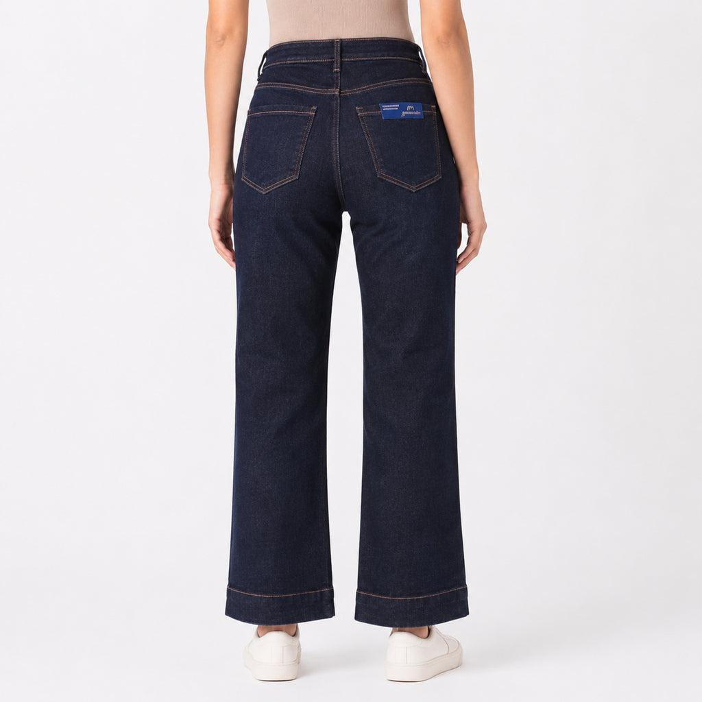 Women's Sleek High-Waist Wide-Leg Navy Blue Denim Jeans-4