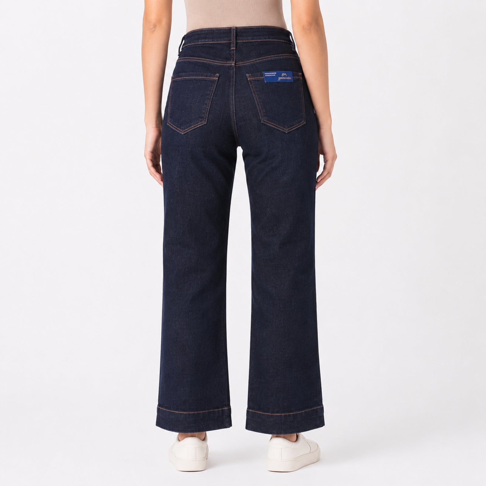 Women's Sleek High-Waist Wide-Leg Navy Blue Denim Jeans-4