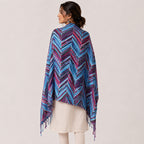 Women's Blue Chevron Striped Tassel Scarf-2