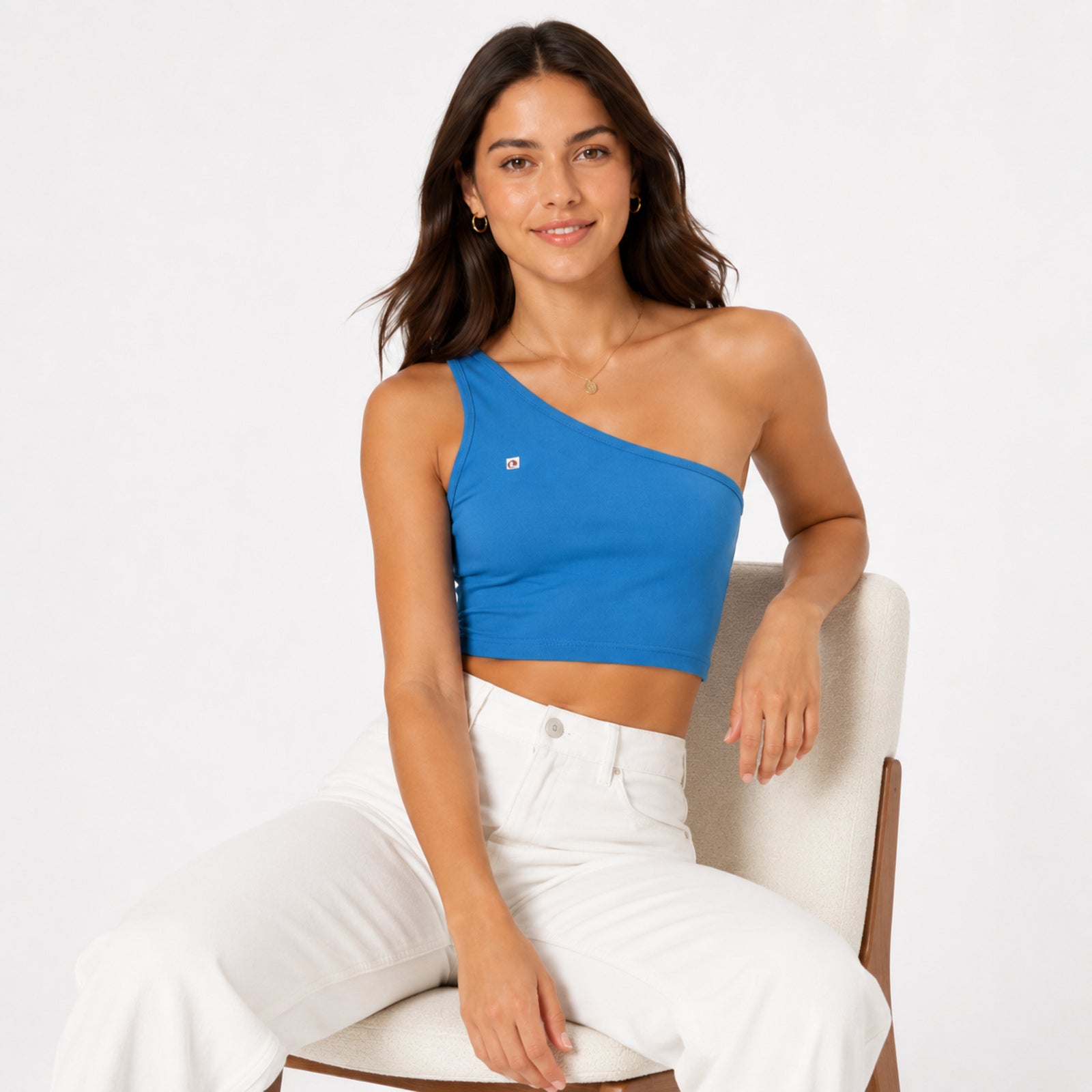 Women's Teal One Shoulder Crop Top | Solid Slim Fit Asymmetrical Casual Top-2