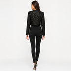 Women's Black Sequin Cropped Open Front Jacket | Glamorous Party Wear Shrug-4