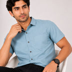 Men's Sky Blue Casual Half Sleeve Shirt-2