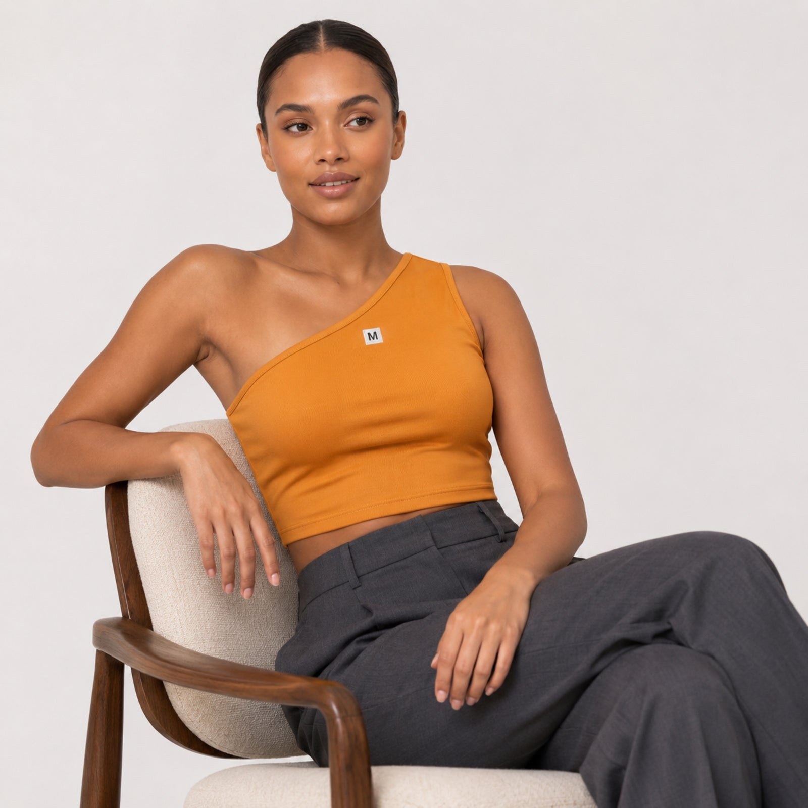Women's Yellow One Shoulder Crop Top-3