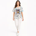 Women's White Graphic Printed Oversized T-Shirt | Casual Round Neck Half Sleeve Tee-1