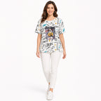 Women's White Graphic Printed Oversized T-Shirt | Casual Round Neck Half Sleeve Tee-1