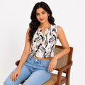 Women's Cream Abstract Printed Sleeveless Crop Top-1