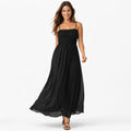 Women's Black Smocked Maxi Dress | Sleeveless Spaghetti Strap Flowy Casual Dress-1