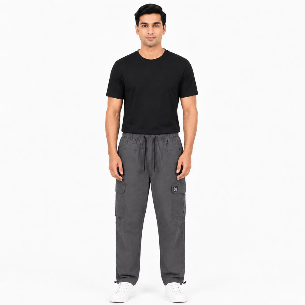 Men's Dark Grey Cargo Jogger Pants with Drawstring Waist-1