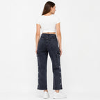Women's Dark Wash Cargo Straight Fit Jeans-3