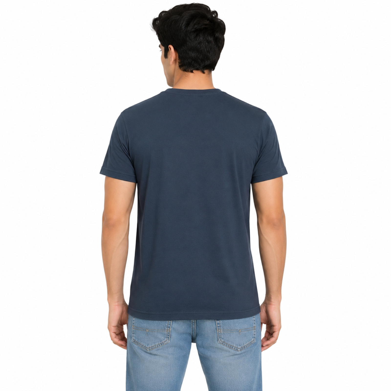 Men's Navy Blue Abstract Stripe Graphic Crew Neck T-Shirt | Casual Half Sleeve Printed Tee-4