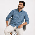 Men's Sky Blue Textured Casual Shirt-4