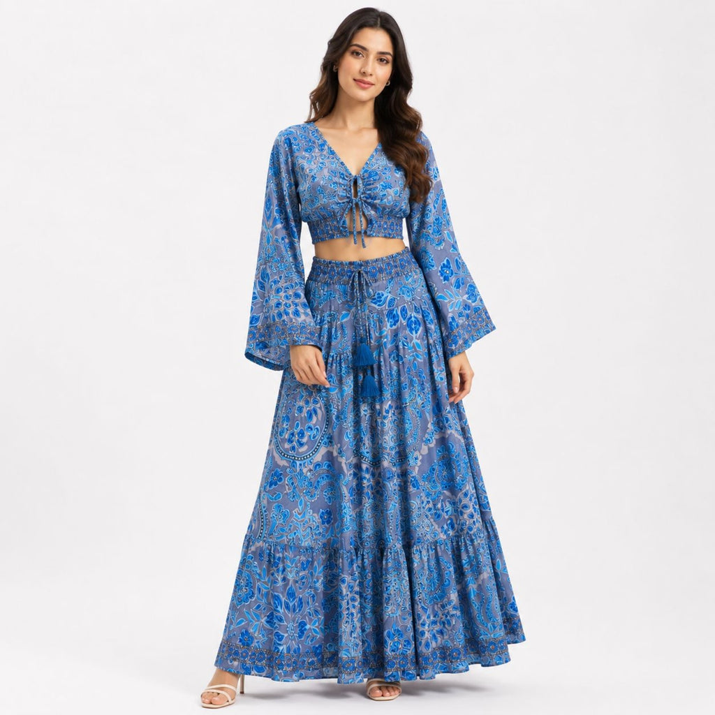 Women's Blue Paisley Print Co-Ord Set-1