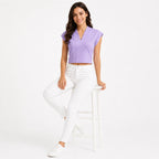 Women's Lavender V-Neck Cap Sleeve Crop Top-3