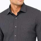 Men's Grey Pinstripe Button-Down Shirt | Sleek Office Casual Shirt-2