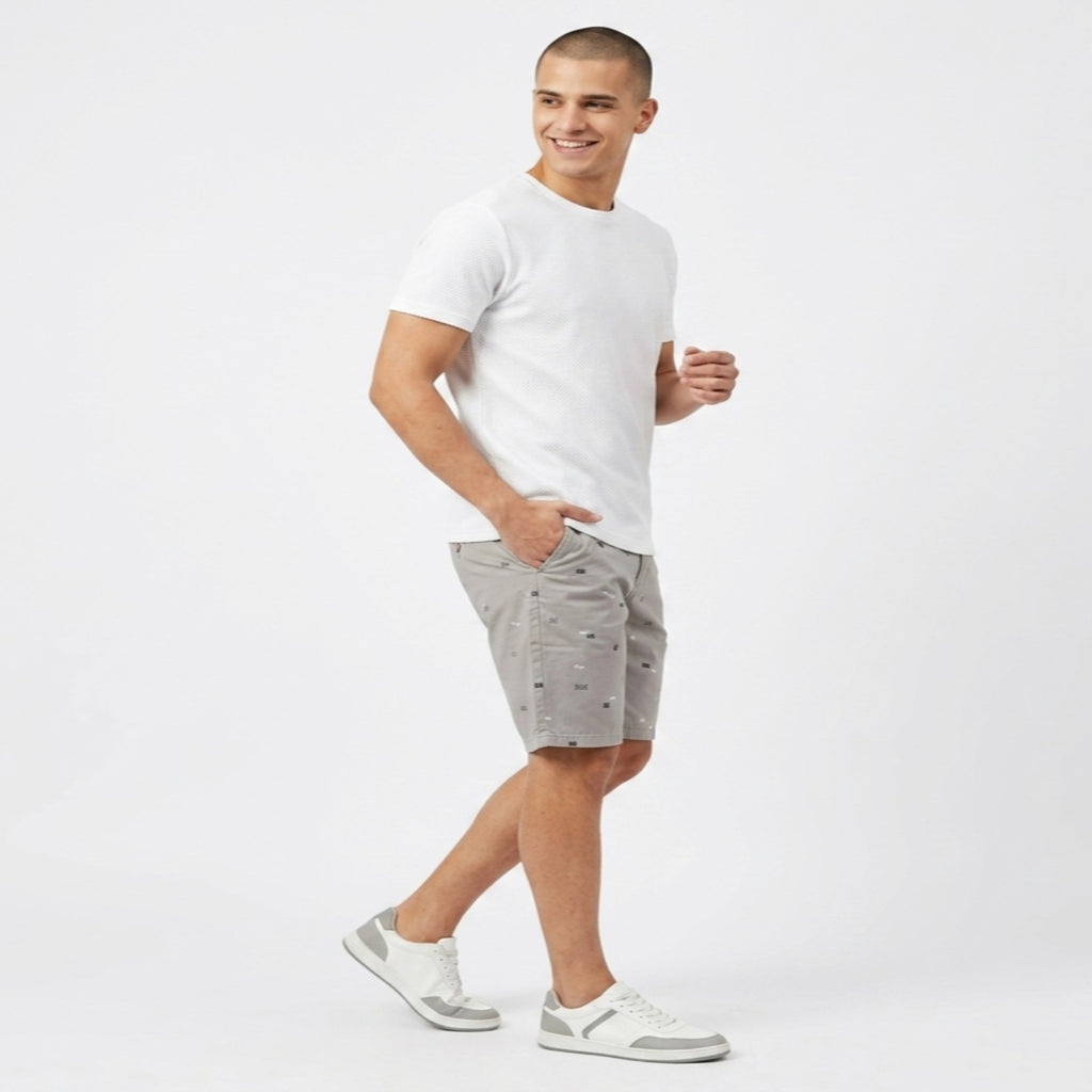 Men's Grey Printed Casual Cotton Shorts-2