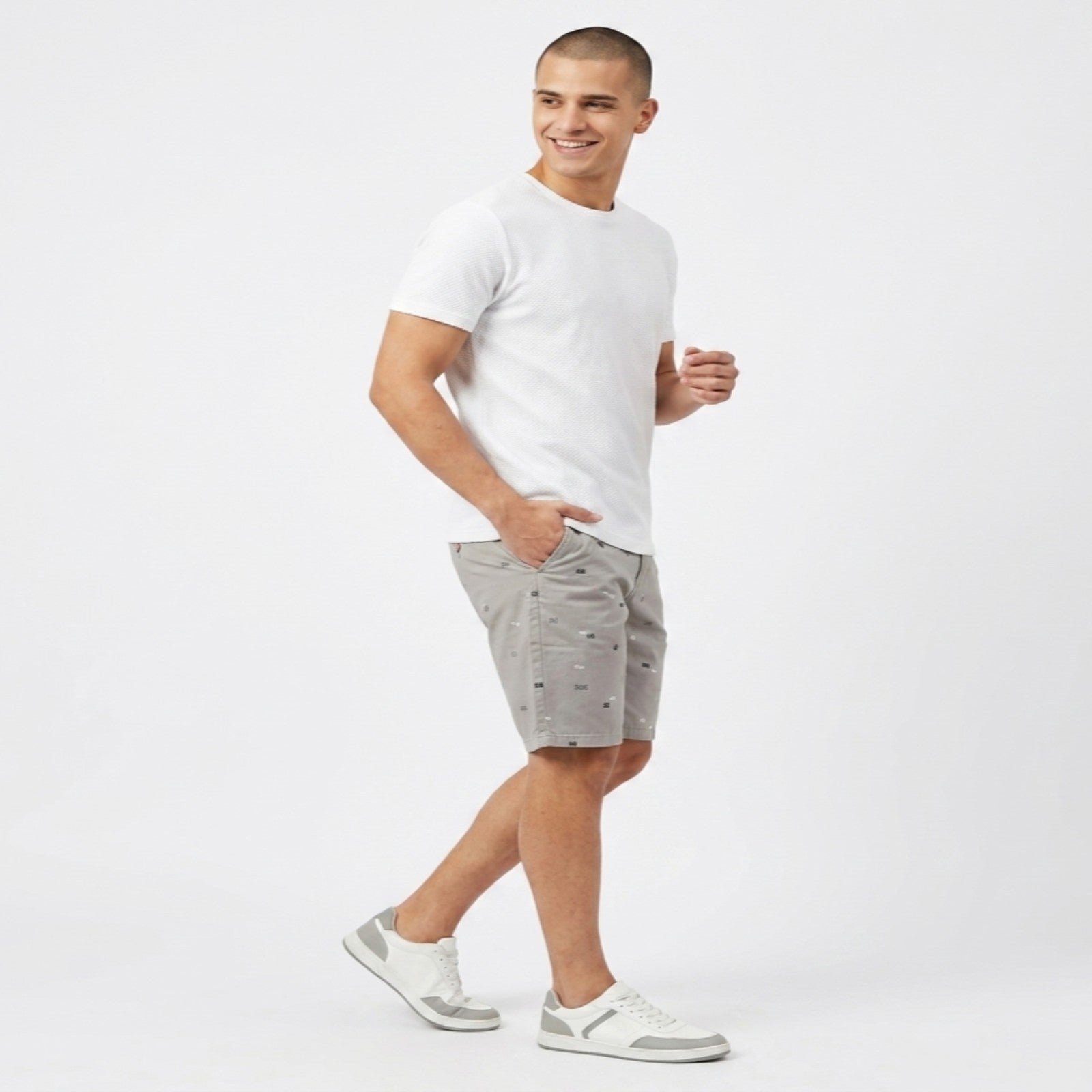 Men's Grey Printed Casual Cotton Shorts-2