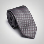 Men's Luxury Geometric Patterned Light Grey Silk Formal Necktie-4