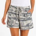 Women's Light Gray Tropical Beach Print Drawstring Shorts | Casual Summer Shorts with Pockets-1