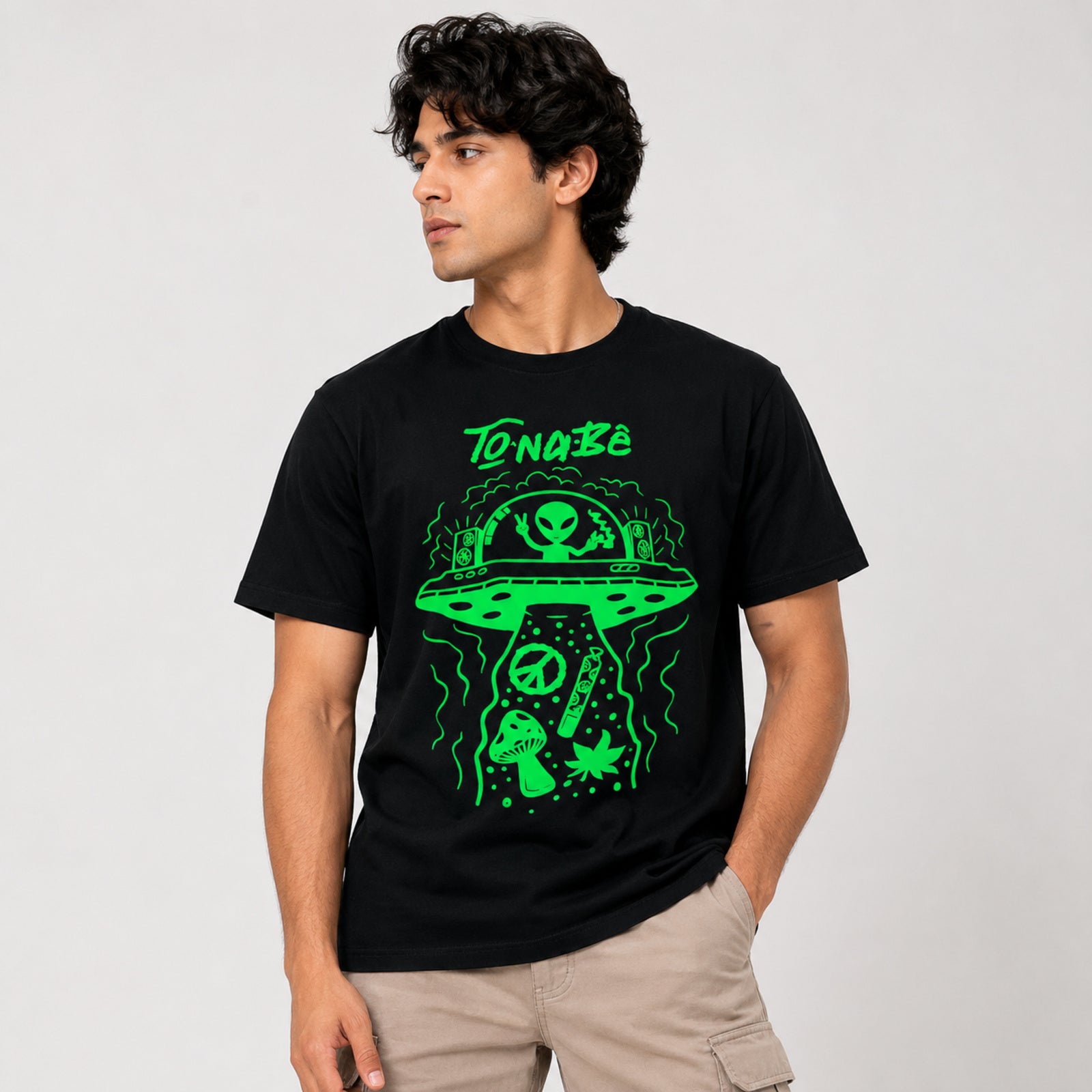Men's Black Graphic Printed Crew Neck T-Shirt-2