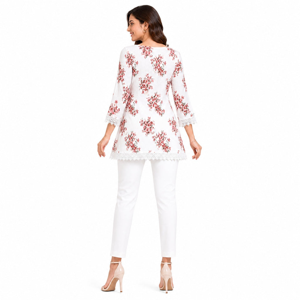 Ivory Bloom Floral Tunic Top-4