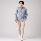 Men's Dark Grey Abstract Geometric Printed Casual Shirt-1