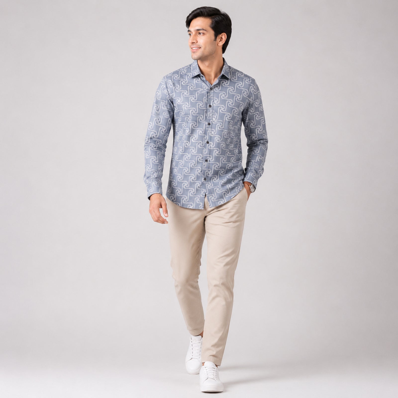Men's Dark Grey Abstract Geometric Printed Casual Shirt-1