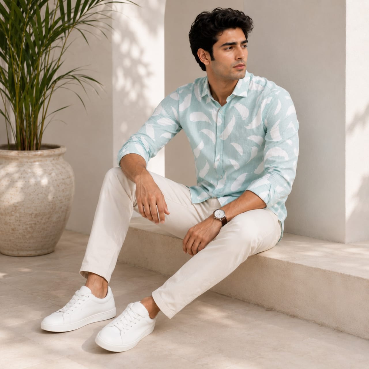 Men's Mint Sky Abstract Printed Casual Shirt-3