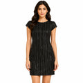 Women's Black Embellished Bodycon Mini Dress with Cap Sleeves-1