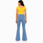 Women's Light Blue Flared High-Rise Jeans | Casual Everyday Denim Pants-4