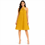 Women's Yellow Halter Neck A-Line Knee Length Dress-1